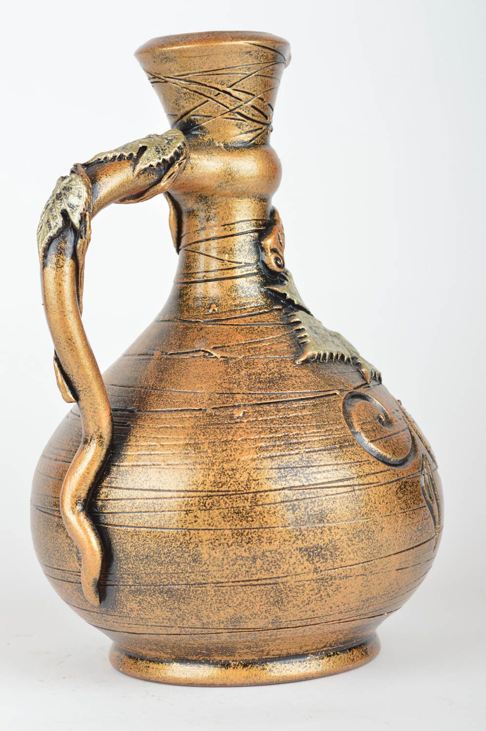 Cruche céramique peinte avec anse faite main modelée originale Grappe 1.5 l photo 5