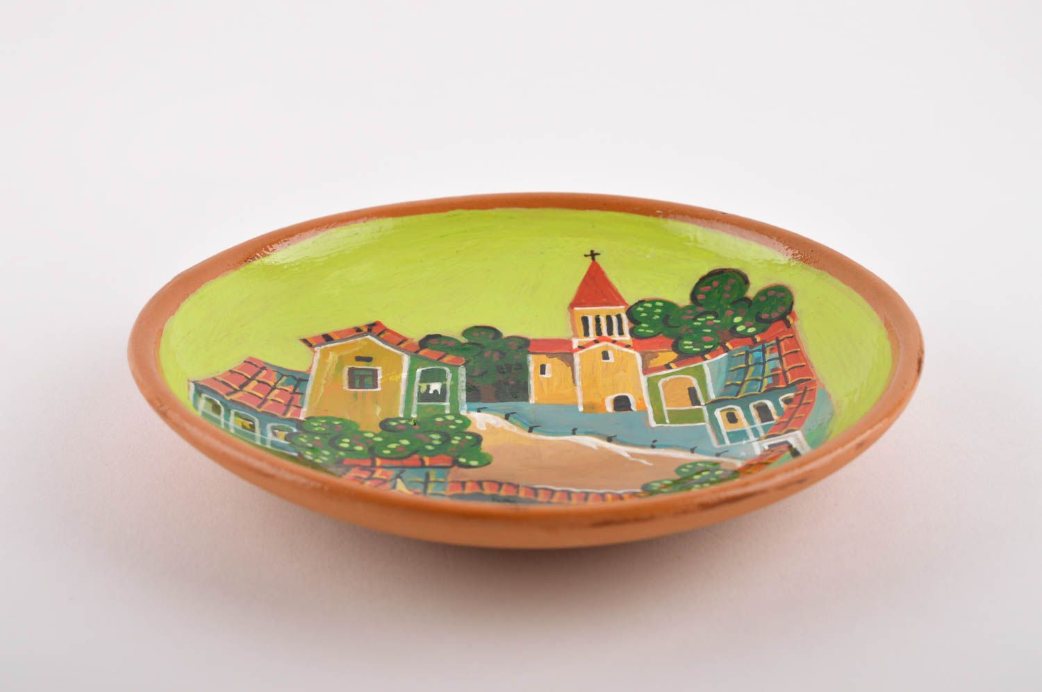 Подарочная тарелка ручной работы декор на стену посуда из глины красивый город фото 4