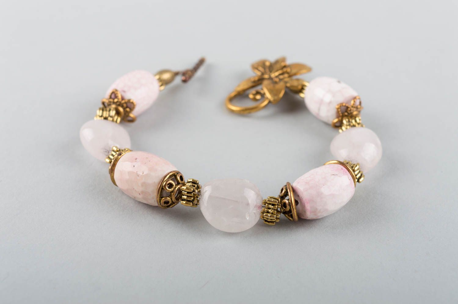 Handmade brass bracelet with natural stones agate bracelet quartz accessory photo 5