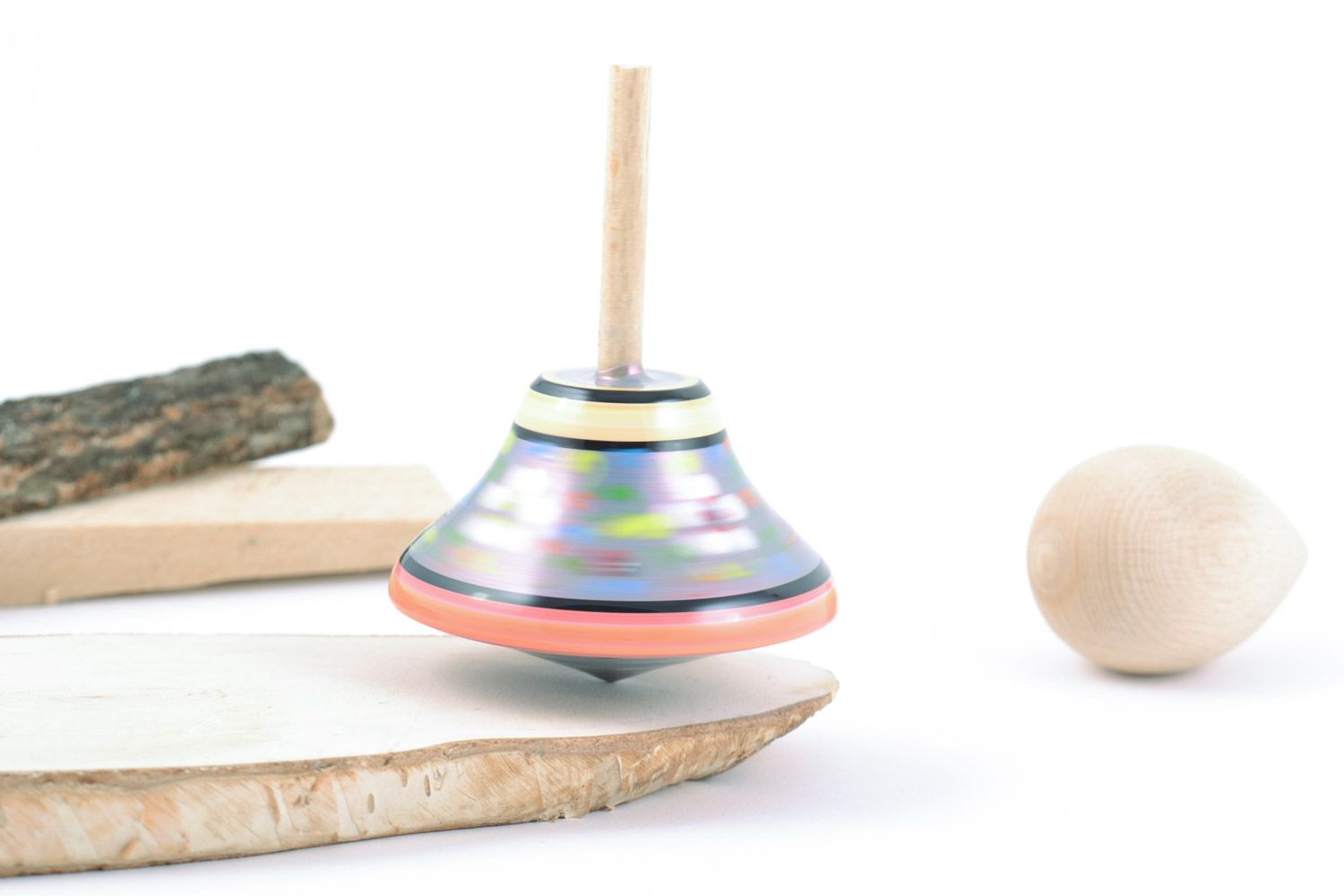 Small wooden eco friendly toy spinning top painted with natural dyes handmade photo 5
