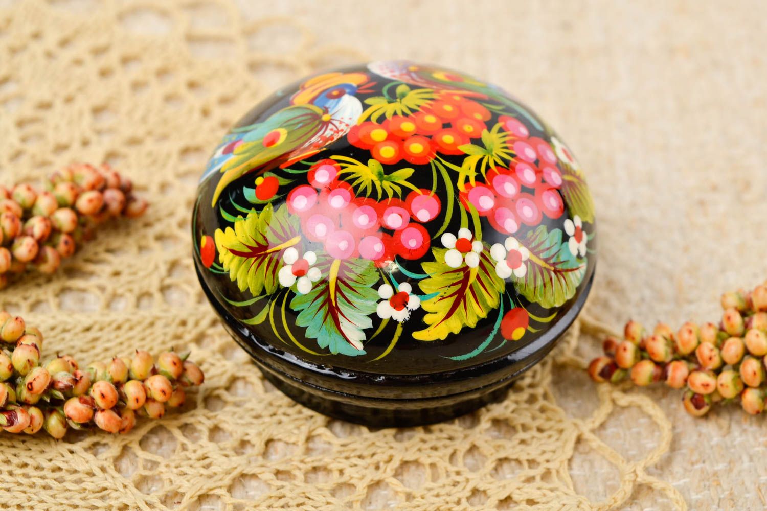 Handmade kleine Schatulle Ring Schatulle Geschenk für Frauen aus Holz bemalt foto 1