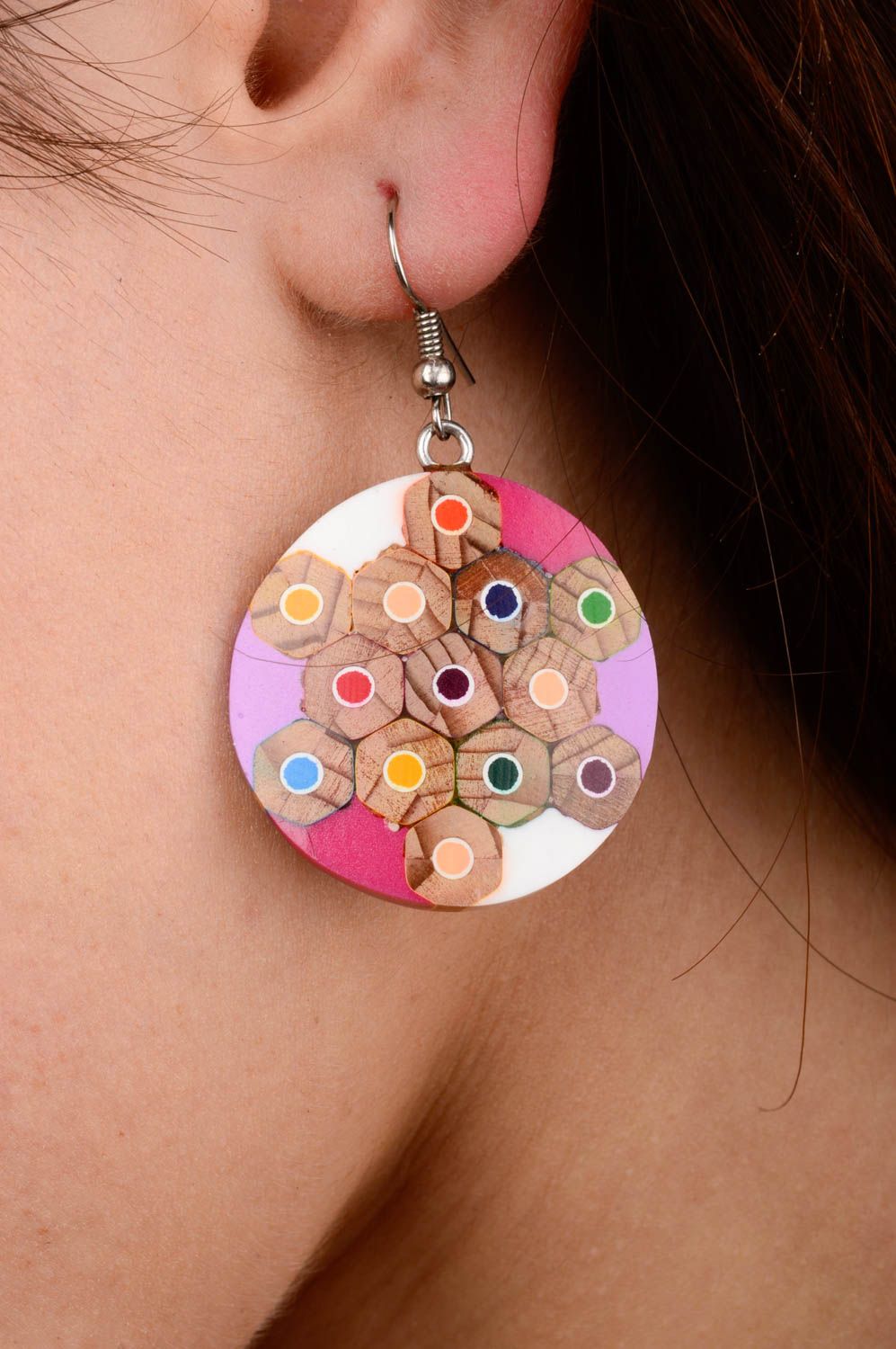 Boucles d'oreilles design Bijou fait main rondes pendantes Cadeau pour femme photo 2