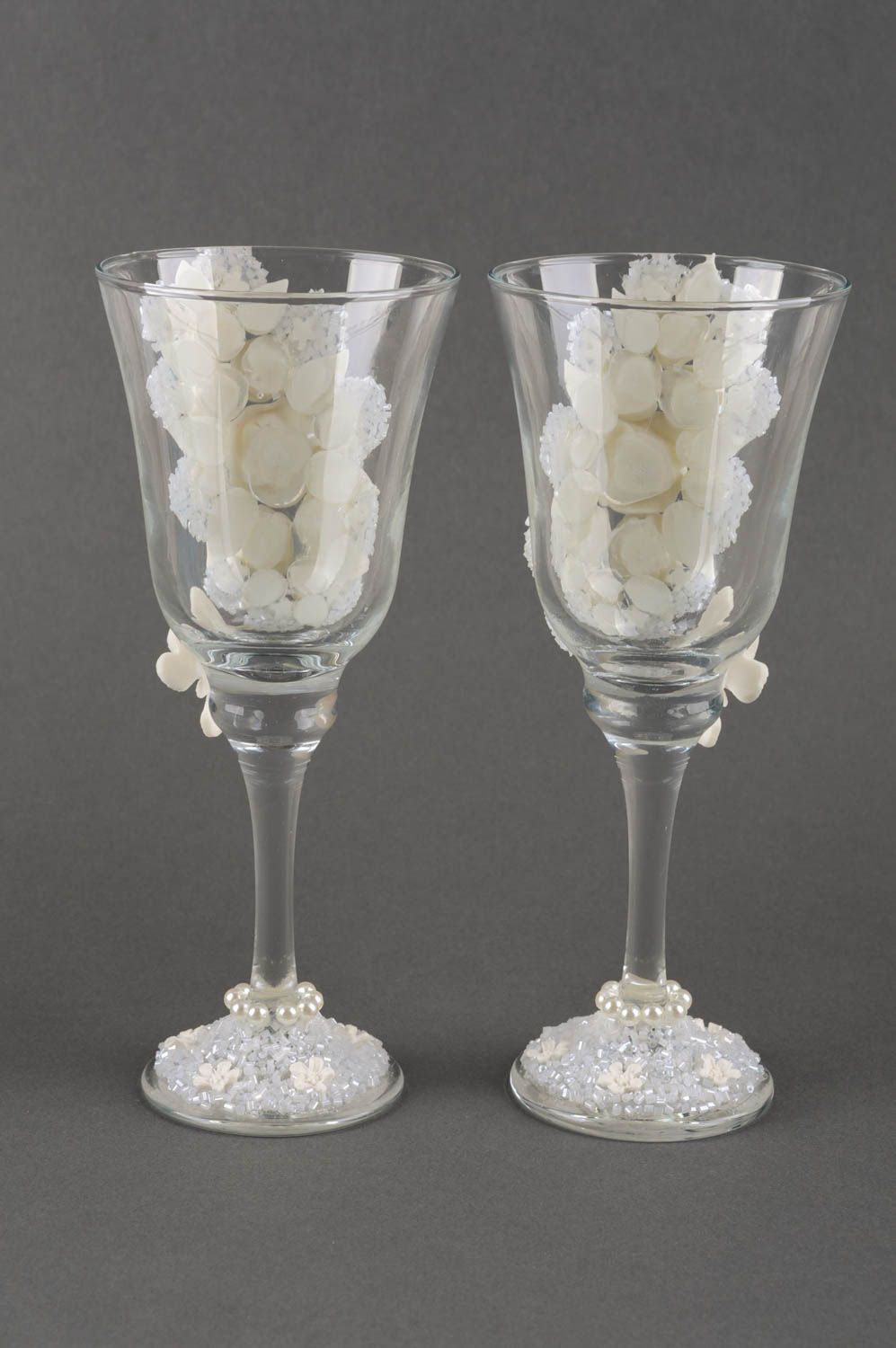 Verres à champagne fait main Vaisselle en verre 2 pcs Cadeau mariage avec décor photo 3