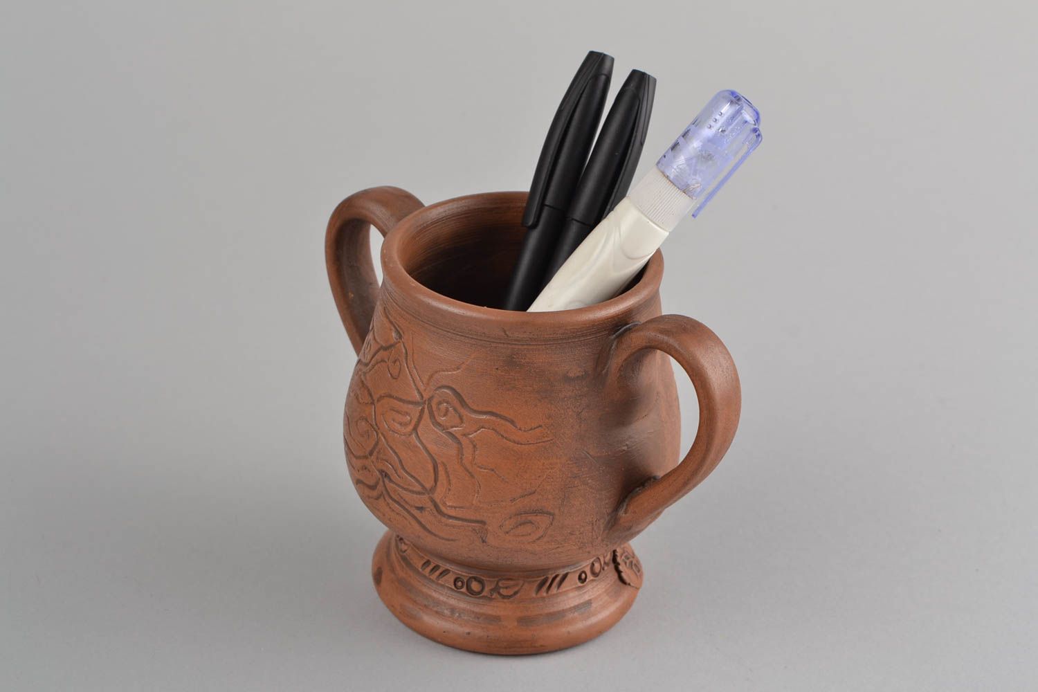 Unusual beautiful handmade designer molded clay pencil holder eco friendly photo 3