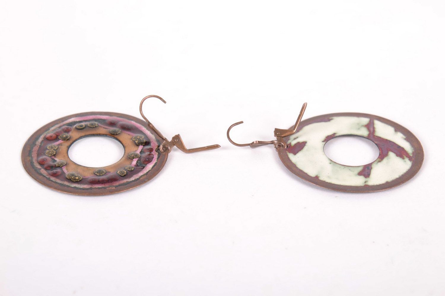 Round earrings made ​​of copper Wheel of Samsara photo 2