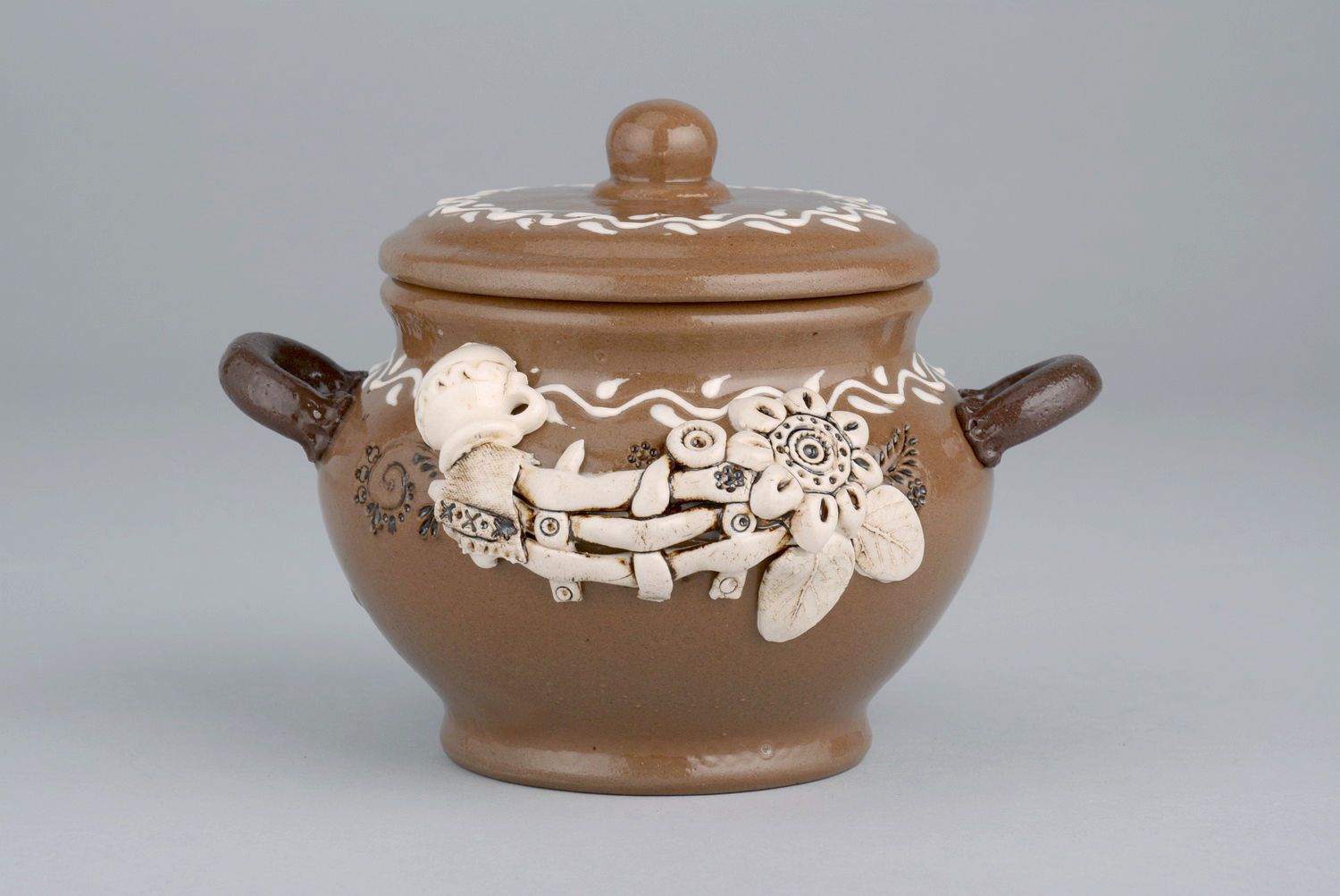 Pot d'argile fait main original au motif ukrainien photo 3