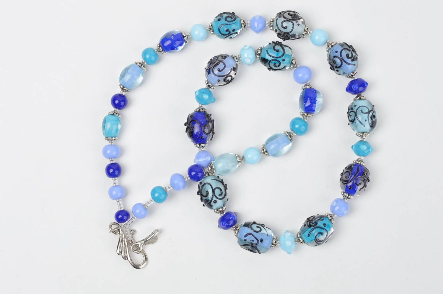Unusual beaded necklace designer blue accessory stylish glass necklace photo 3