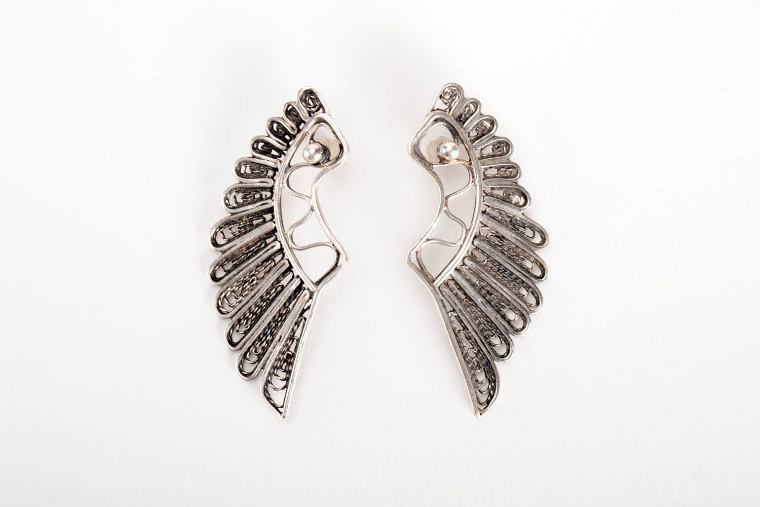Handmade unique silver earrings designer stylish bijouterie present for woman photo 2