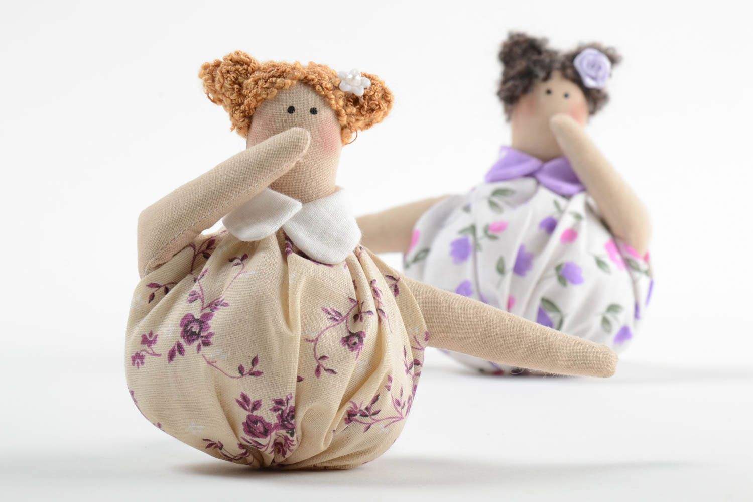 Set of 2 handmade fabric soft dolls decorative toys rag dolls for cups photo 3