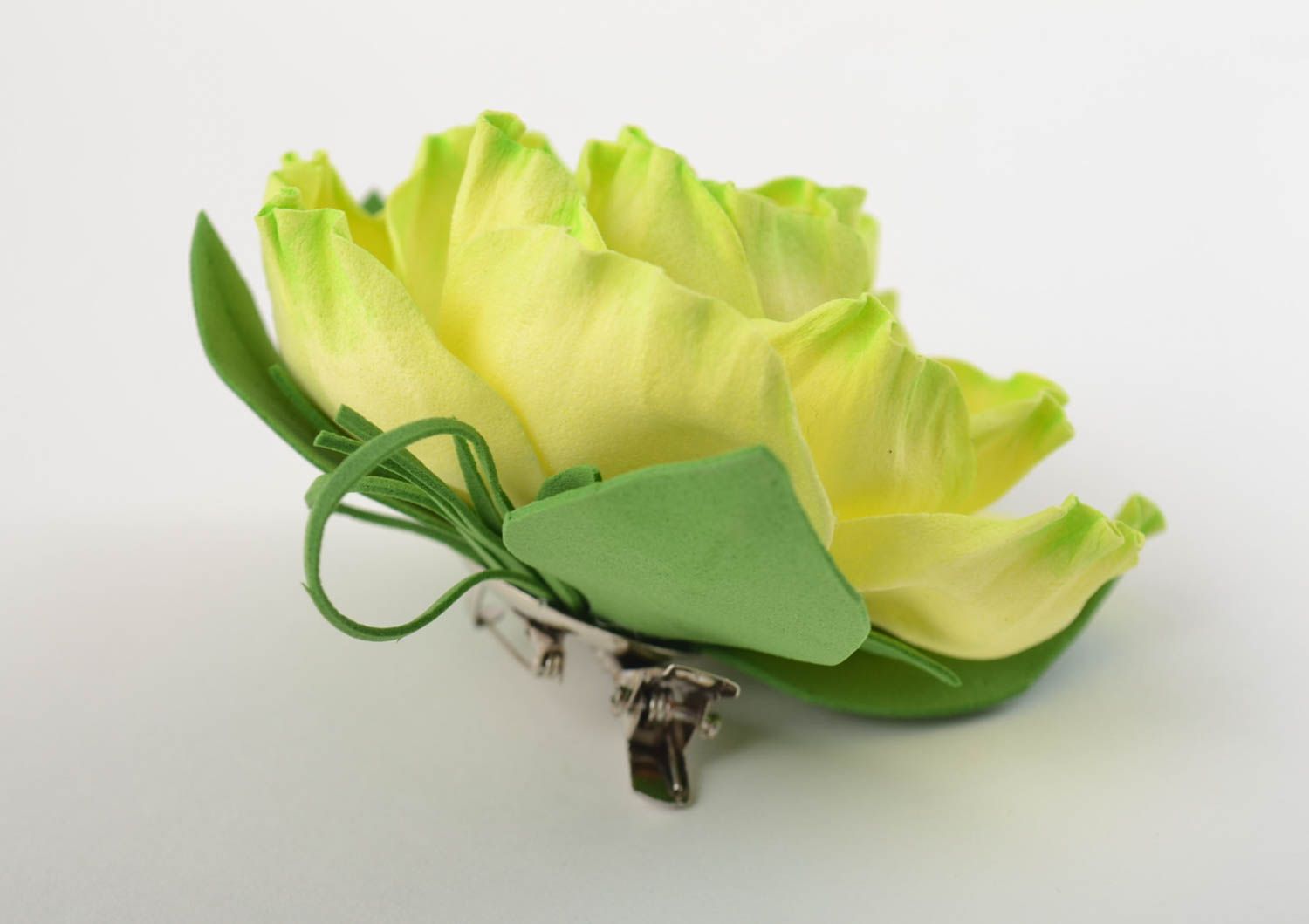 Handmade yellow flower brooch stylish beautiful hair clip designer accessory photo 10