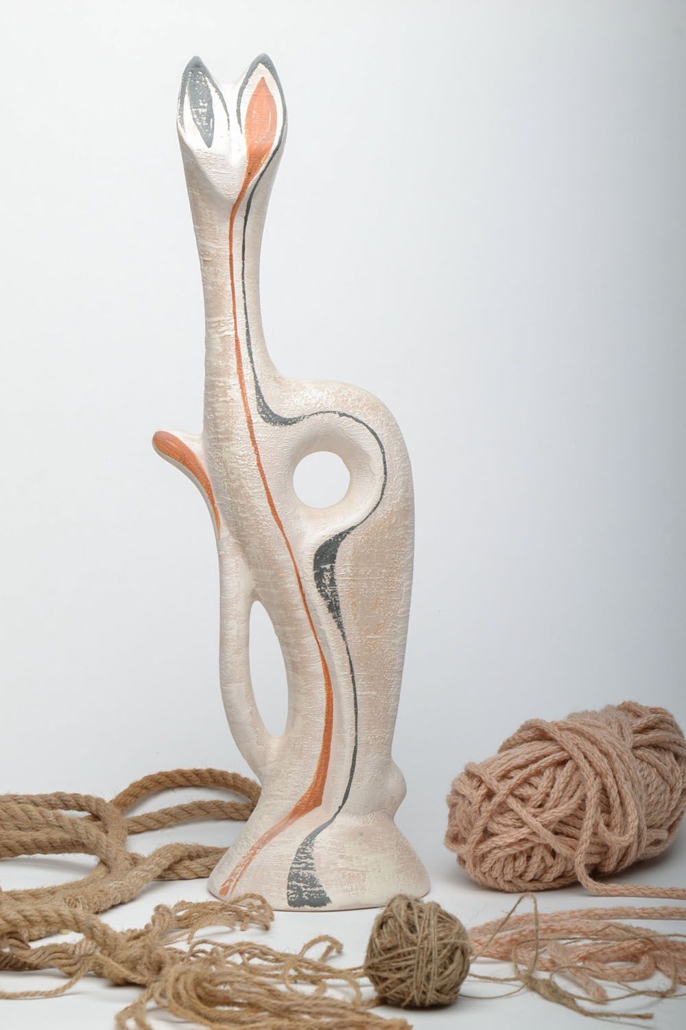 Figurine décorative en argile blanche Chat photo 1