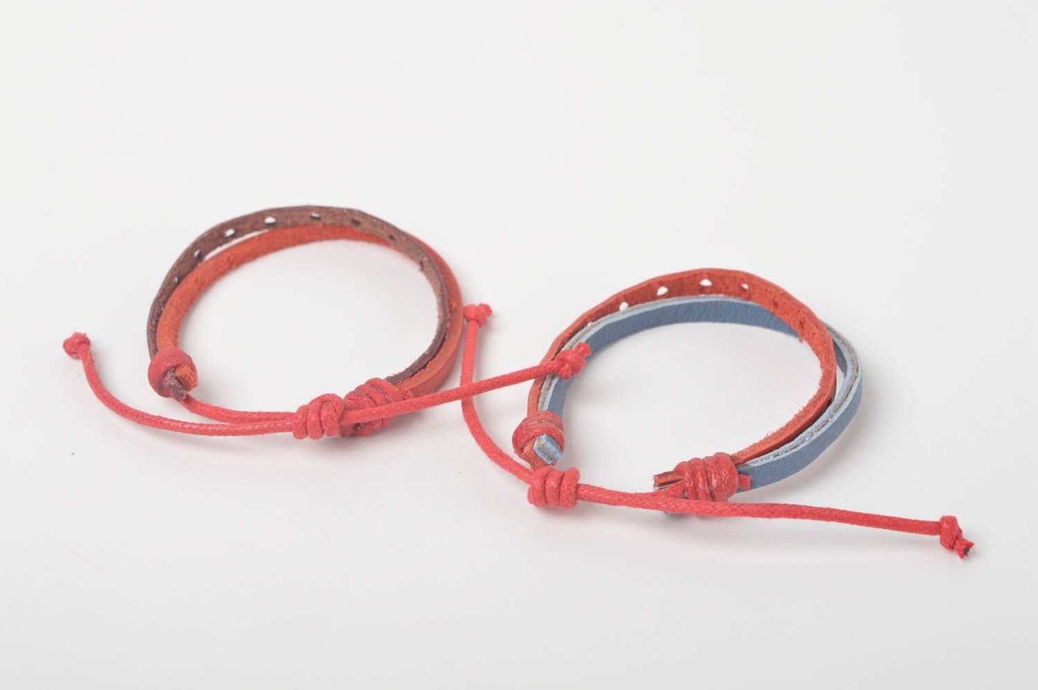 Beautiful handmade leather bracelets 2 pieces cool jewelry set gift ideas photo 3