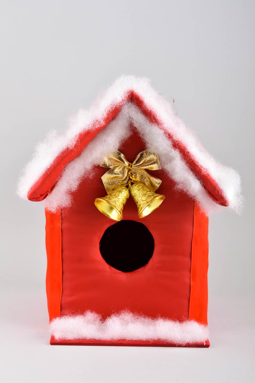 Nichoir décoratif fait main Statuette maison rouge Décoration en bois Noël photo 3