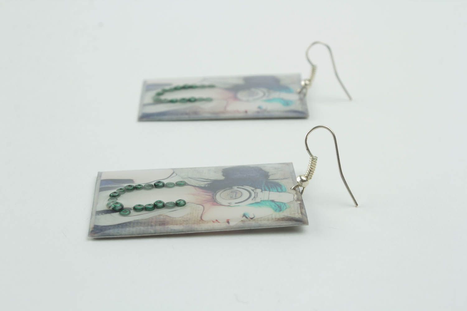 Dangling earrings with photo print photo 3