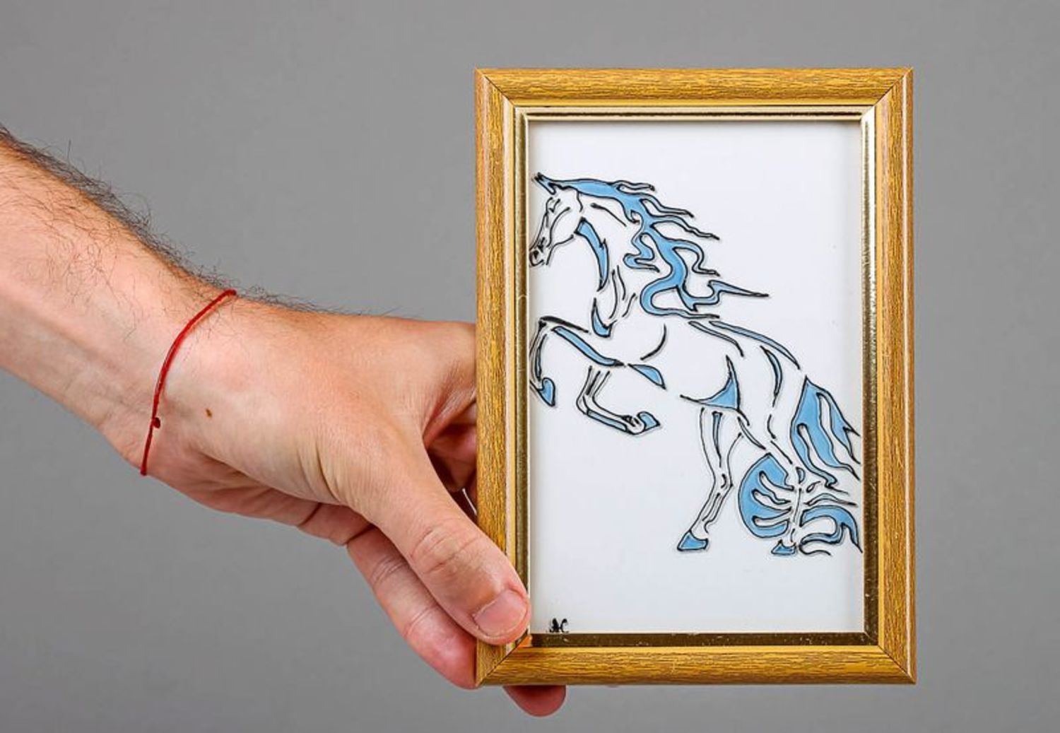 Витражная картина в деревянной рамке Строптивая лошадь фото 3