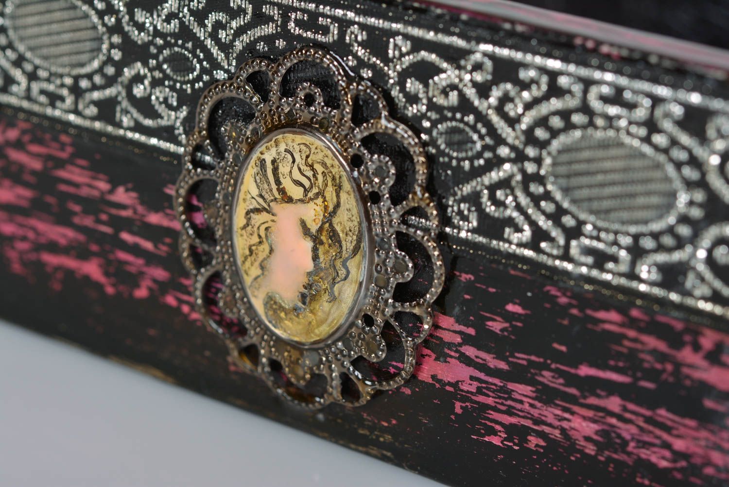 Handmade dark vintage wooden jewelry box with decoupage photo 5