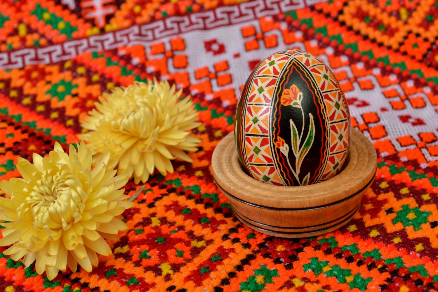 Handmade designer painted chicken egg with flowers photo 1