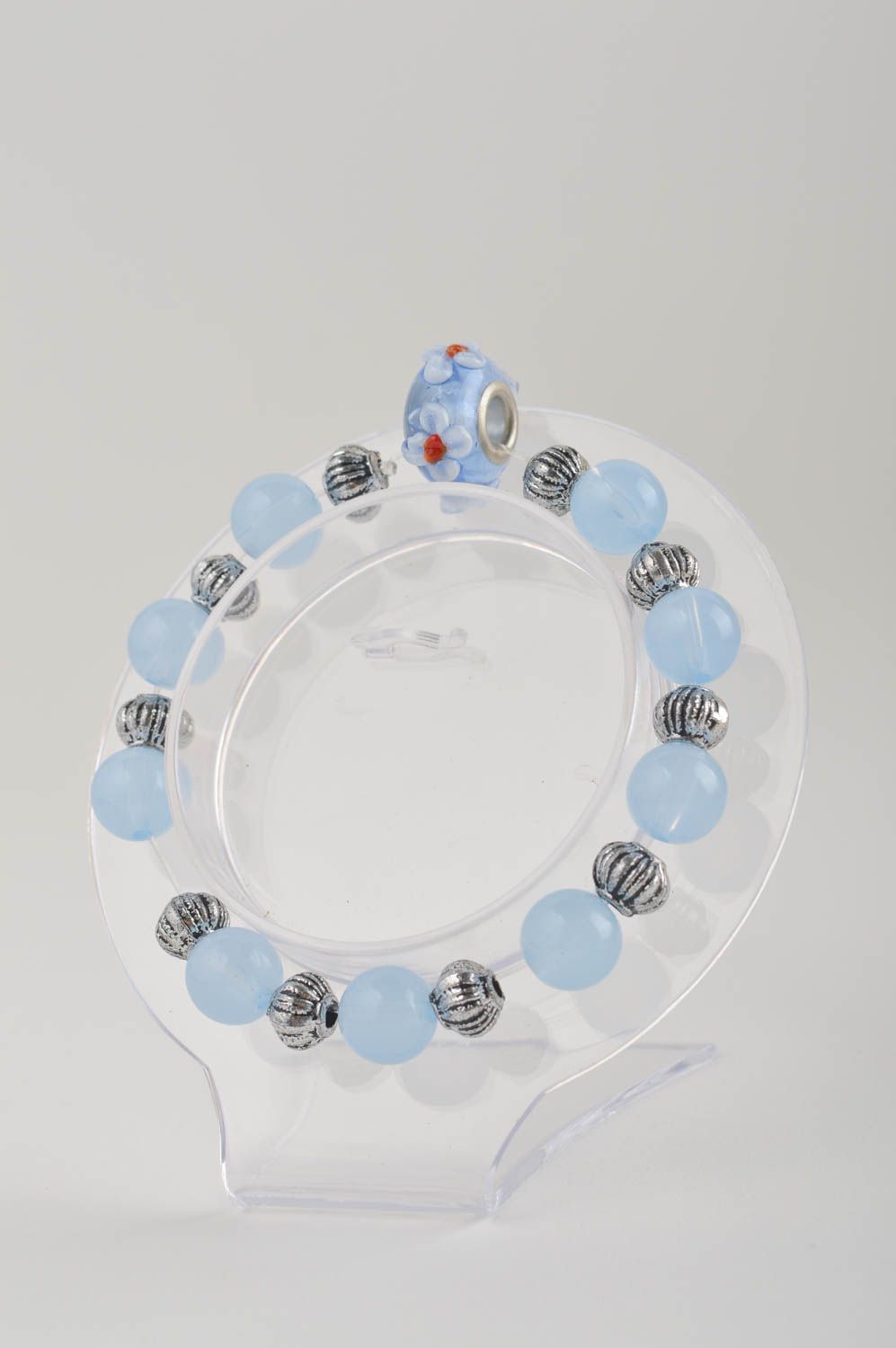 Schönes Modeschmuck Armband Kinder Accessoire Perlen Armband Handarbeit blau foto 3