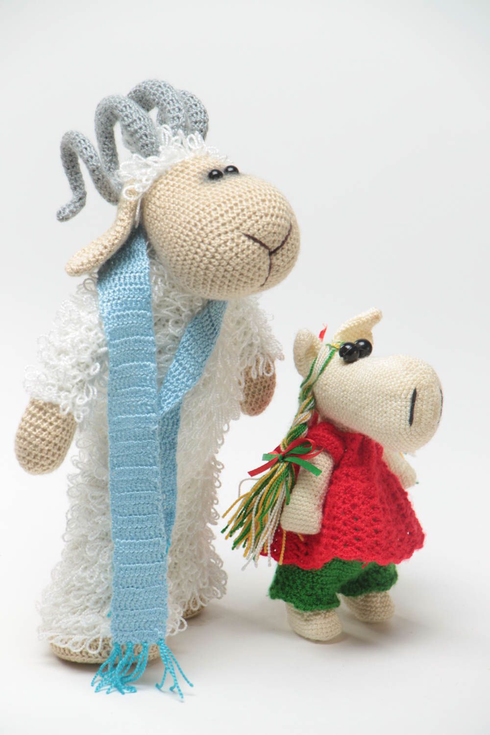 Beautiful soft crocheted toys sheep and horse set of handmade dolls 2 pieces photo 2