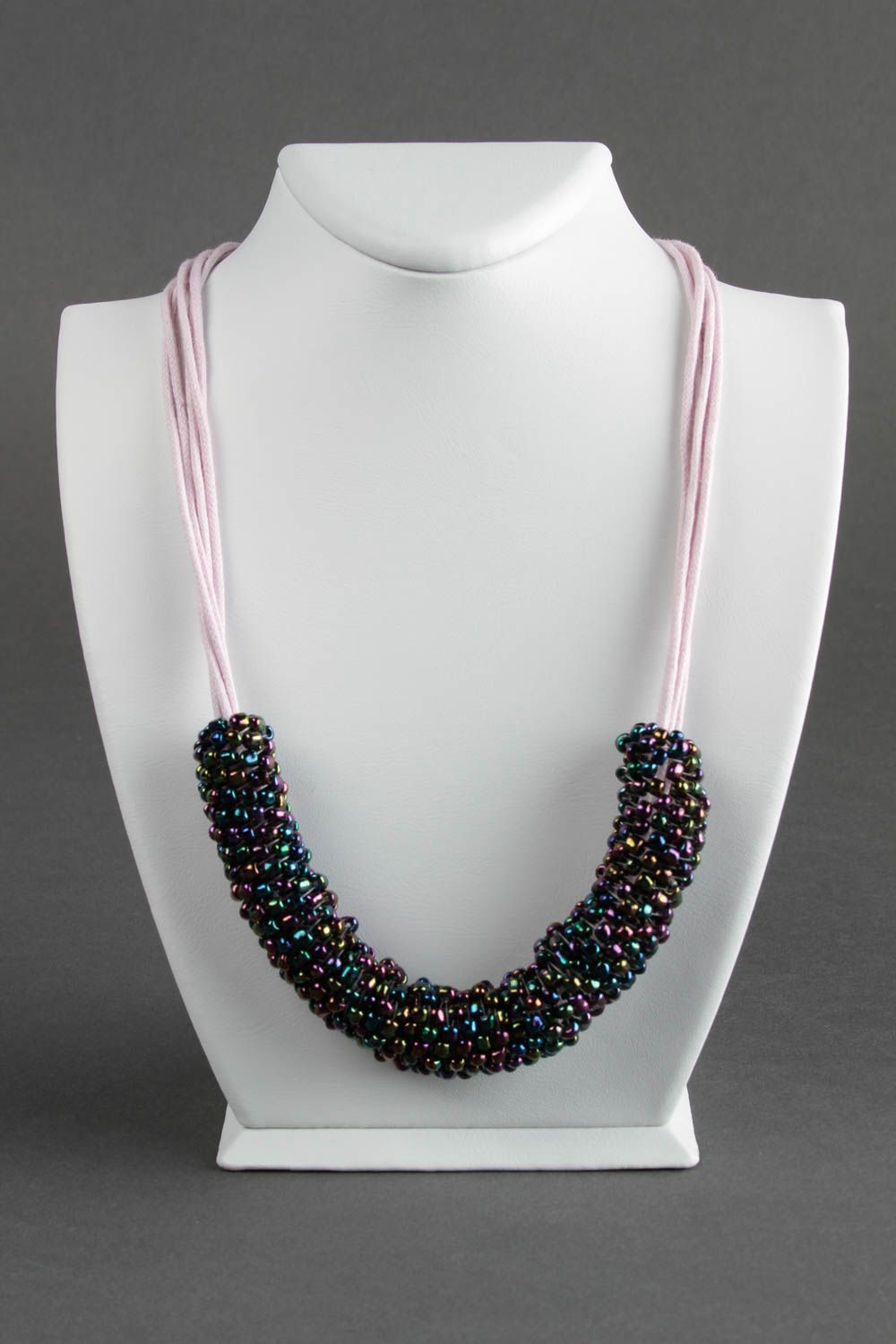 Handmade unusual beaded necklace elegant massive necklace evening jewelry photo 1