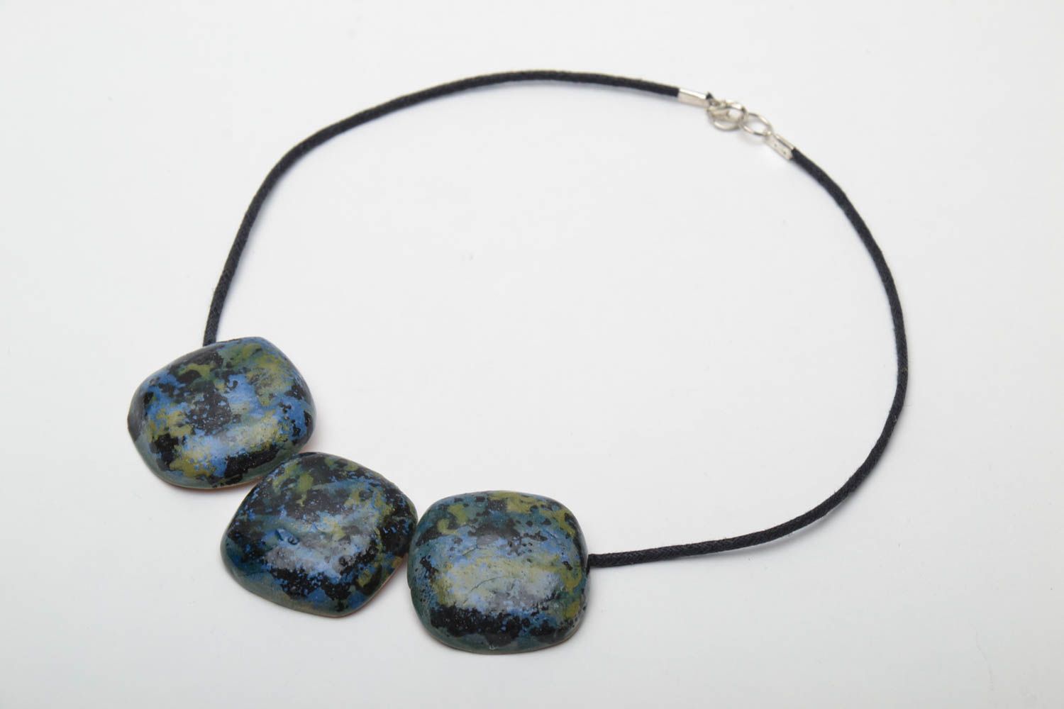 painted ceramic bead necklace with waxed cord photo 2