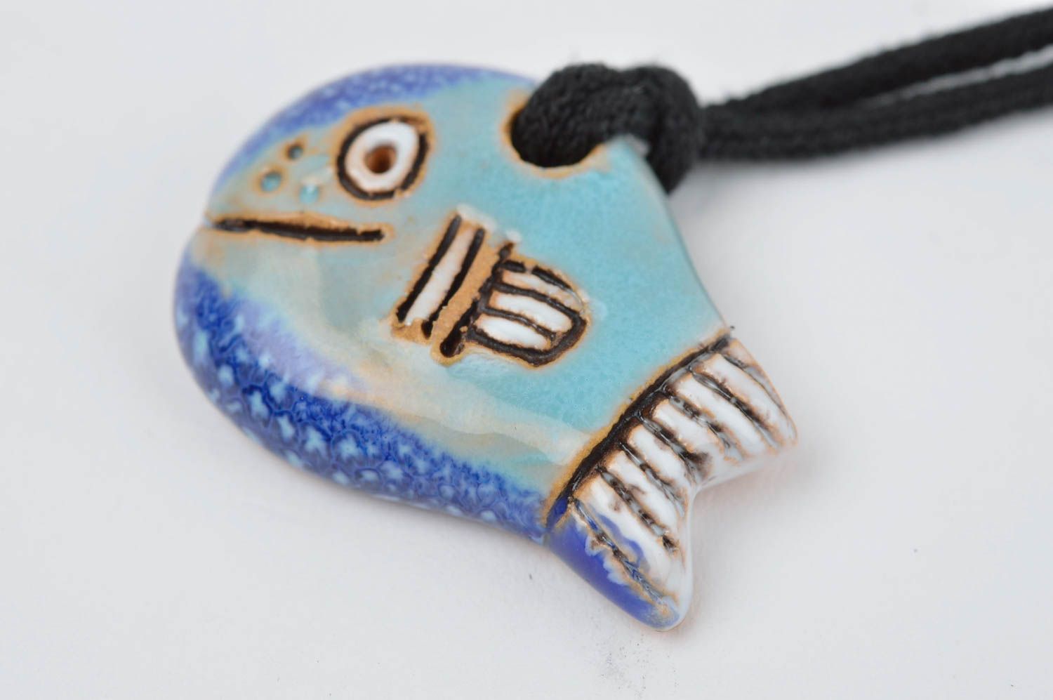 Handmade cute ceramic accessory stylish fish pendant unusual pendant gift photo 2