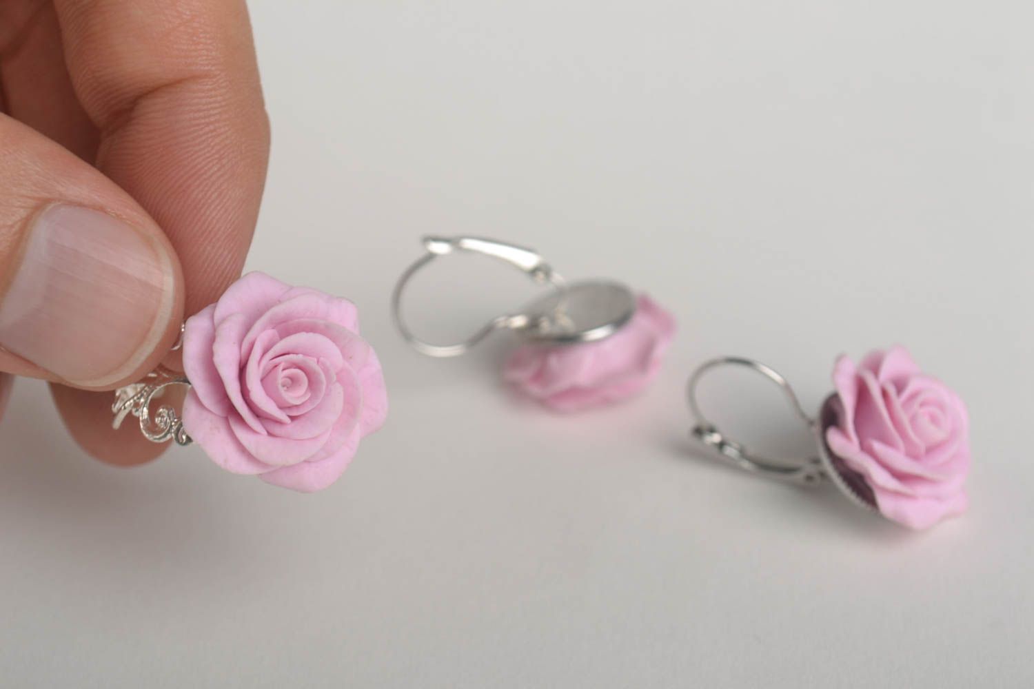Handmade Schmuck Set Blumen Ohrringe Frauen Ring aus Porzellan rosa Rosen foto 5