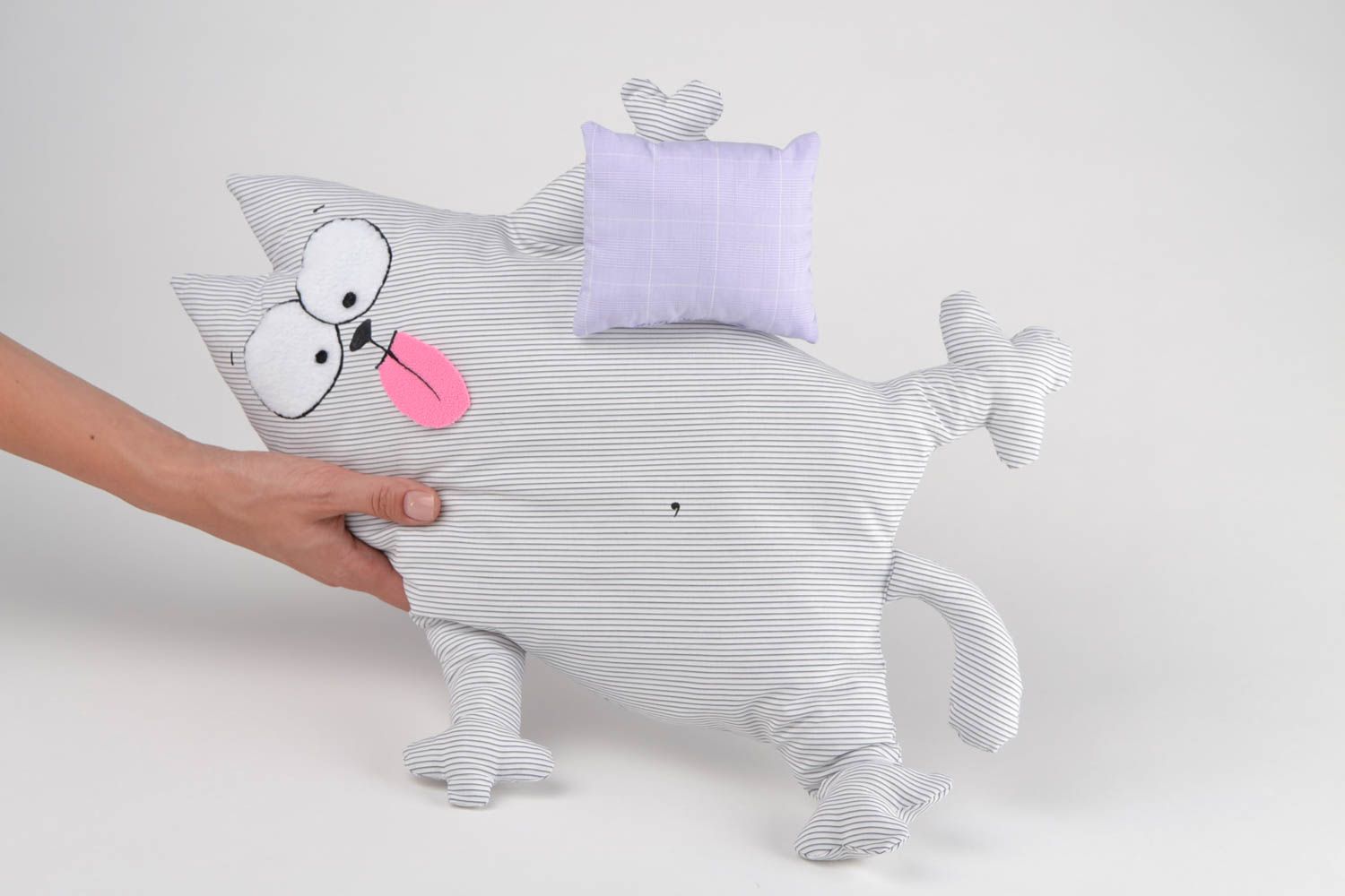Kissen Kuscheltier Katze Geschenk für Kinder aus Stoff und Fleece foto 2