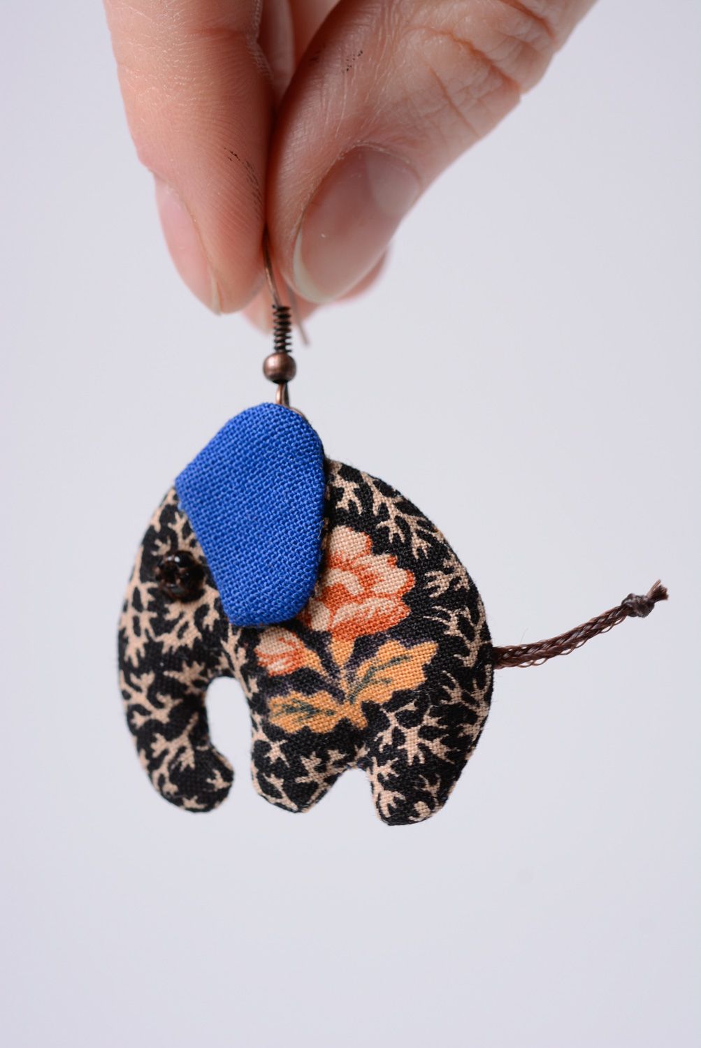 Handmade designer fabric earrings Elephants photo 3