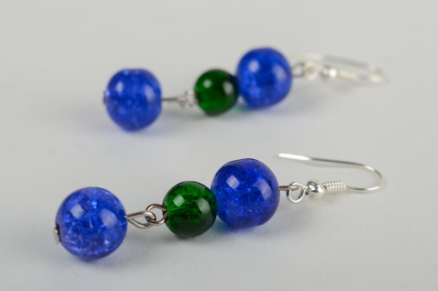 Серьги ручной работы модные серьги с синими и зелеными бусинами длинные сережки фото 3
