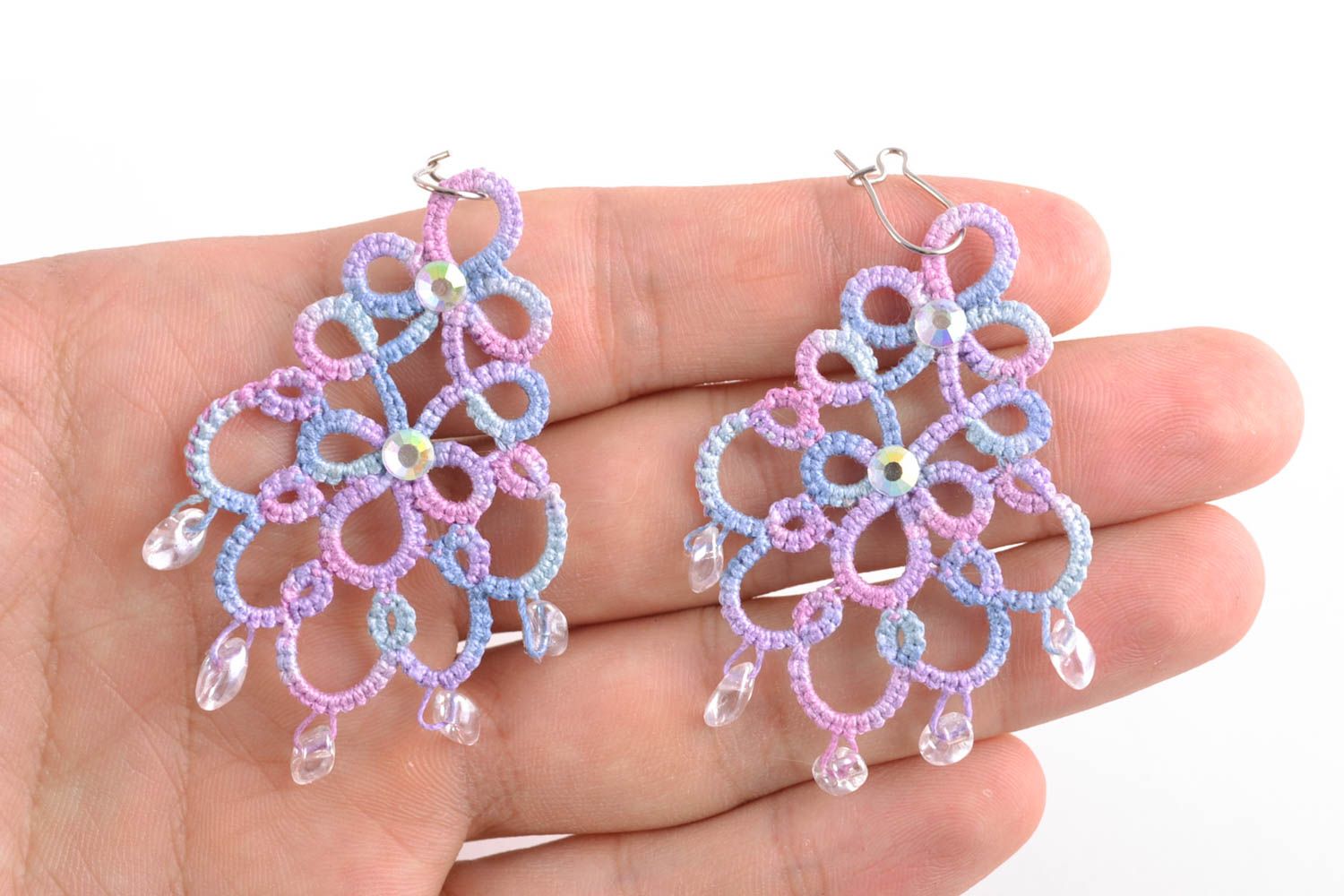 Tatting earrings with beads photo 2