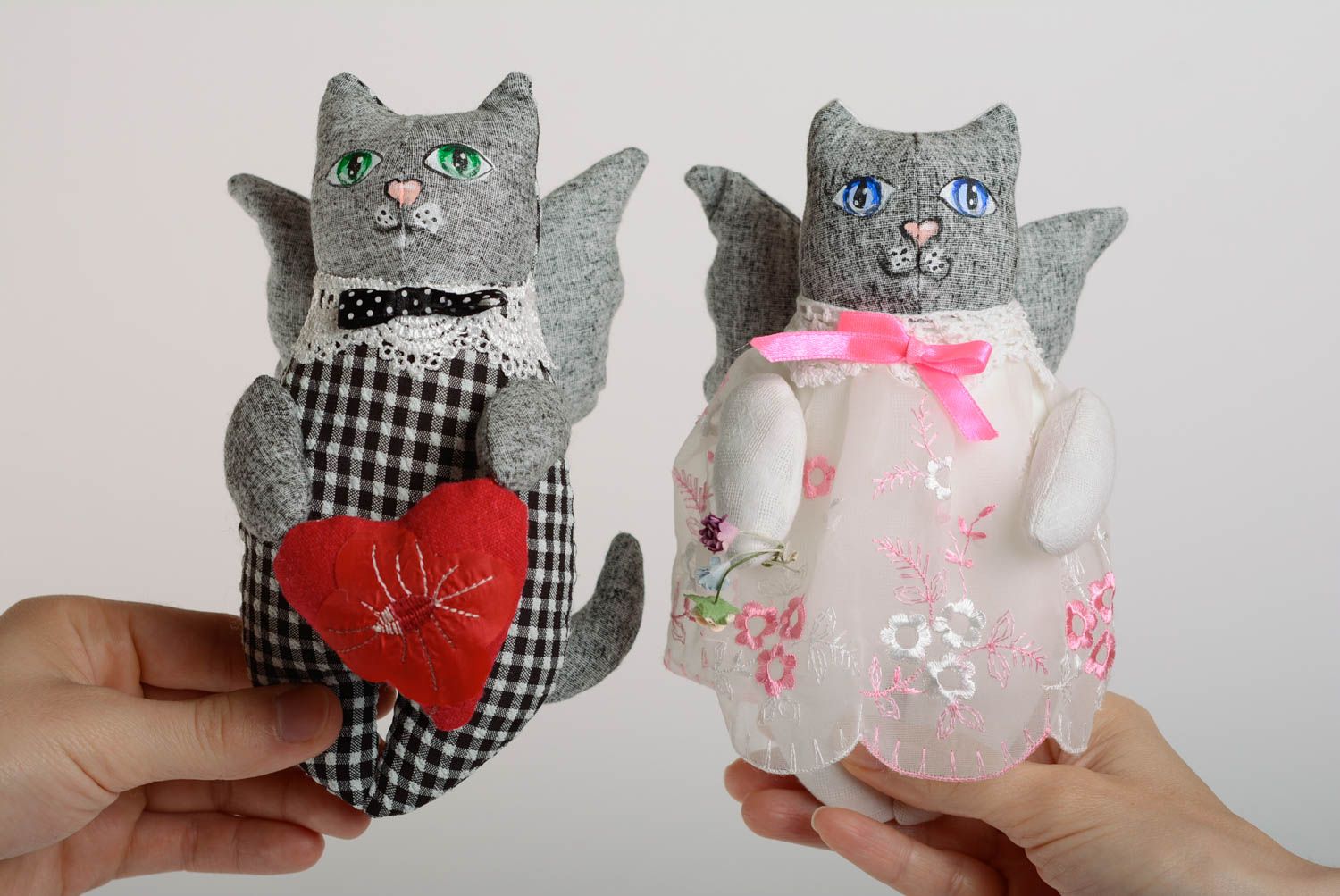 Peluches chats faites main set de 2 pièces en coton les jeunes mariés décoration photo 5