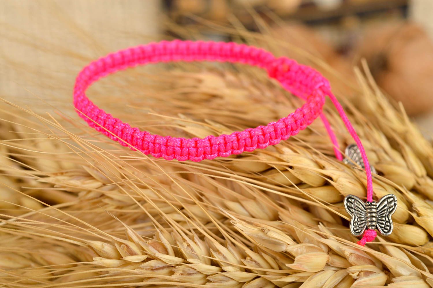 Украшение ручной работы модный браслет ярко розовый красивый браслет Бабочки фото 1