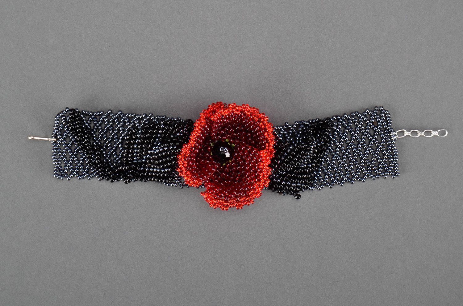 Glasperlen Armband mit Blume Mohn foto 4