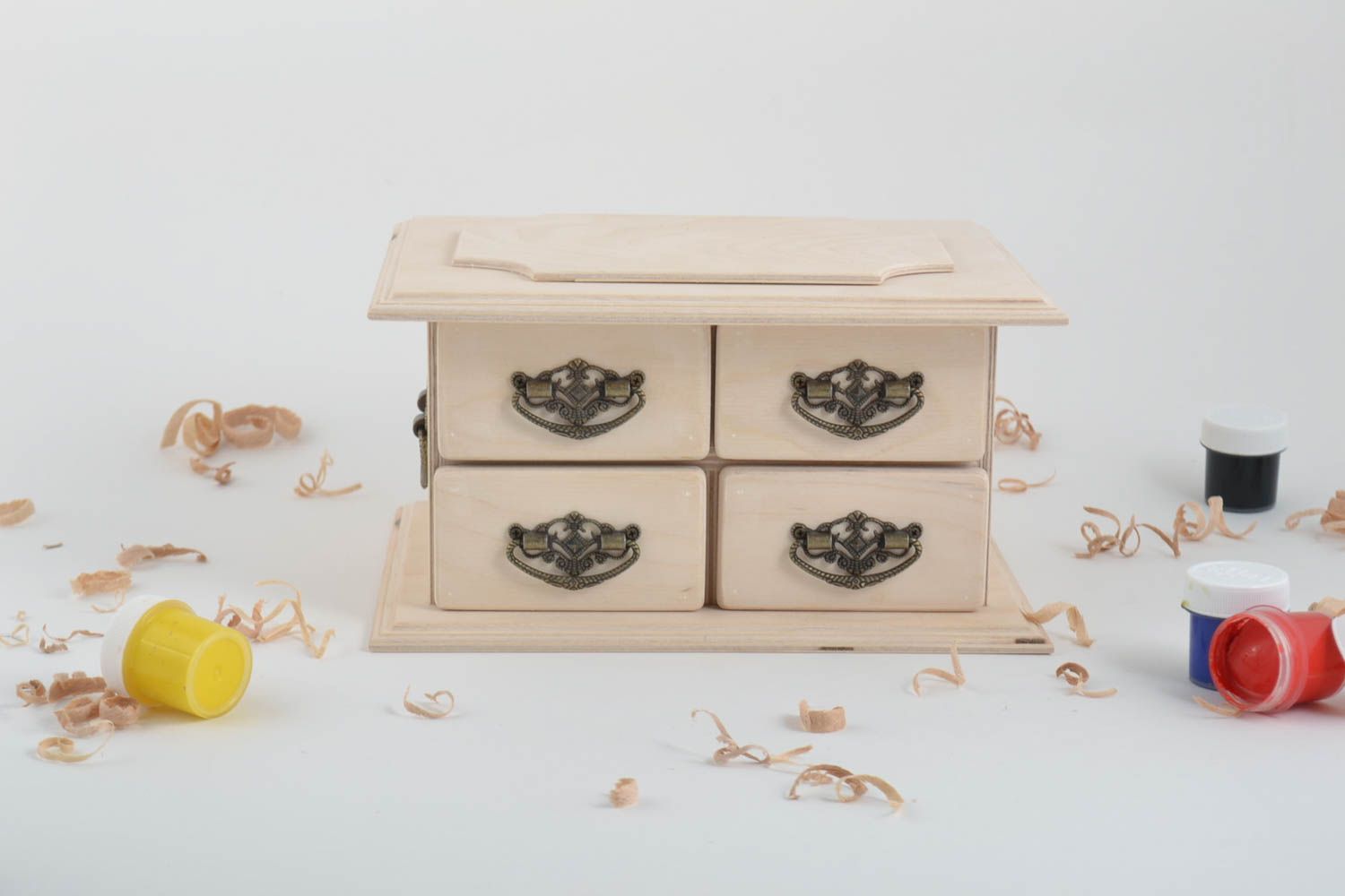 Boite avec tiroirs Commode miniature fait main en bois brut Boîte à décorer photo 1