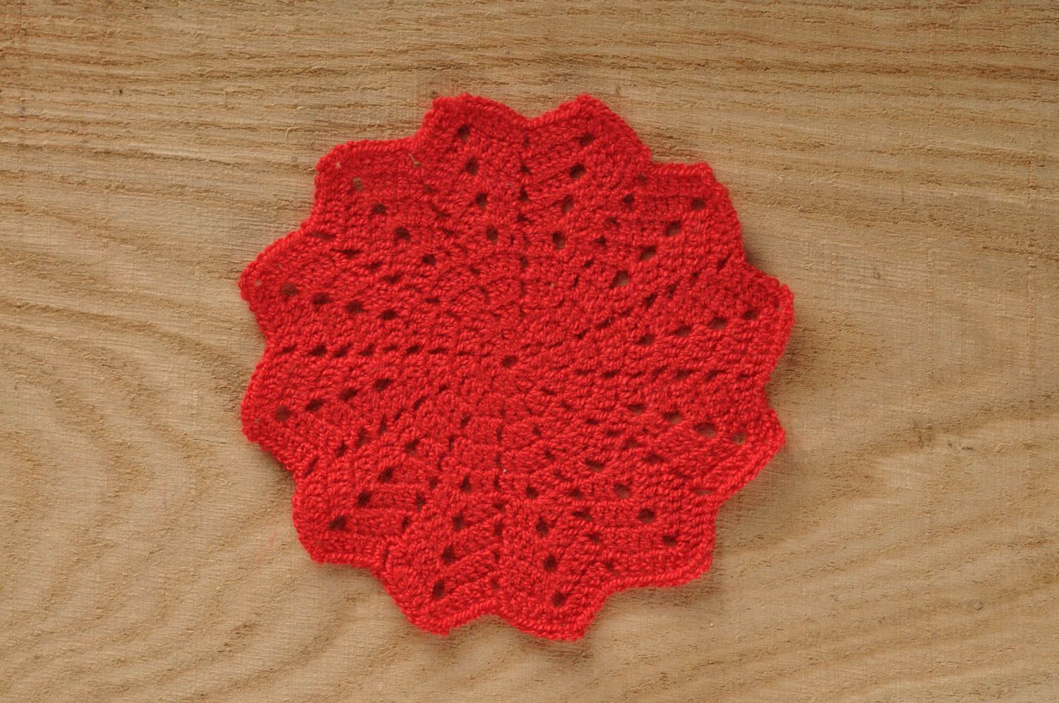 Stylish red coaster for cup handmade crocheted coaster beautiful textile photo 1