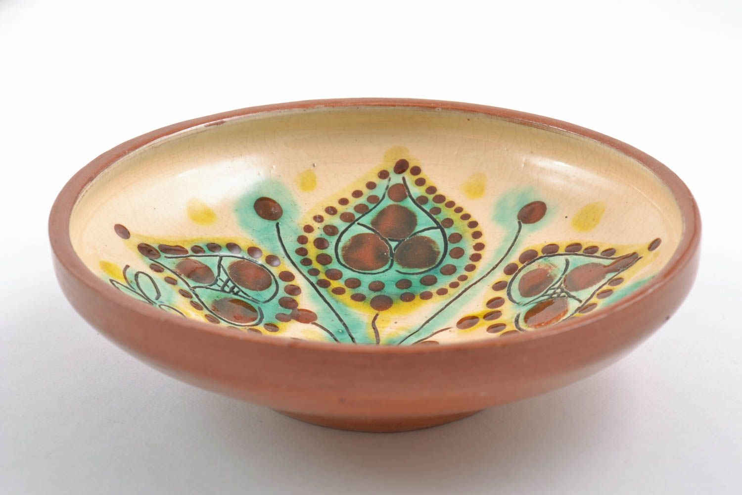 Керамическая тарелка с росписью ручной работы покрытая глазурью для декора дома фото 4