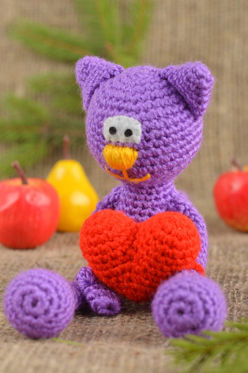 Handmade soft toy violet cat toy baby toys best gifts for kids nursery decor photo 1