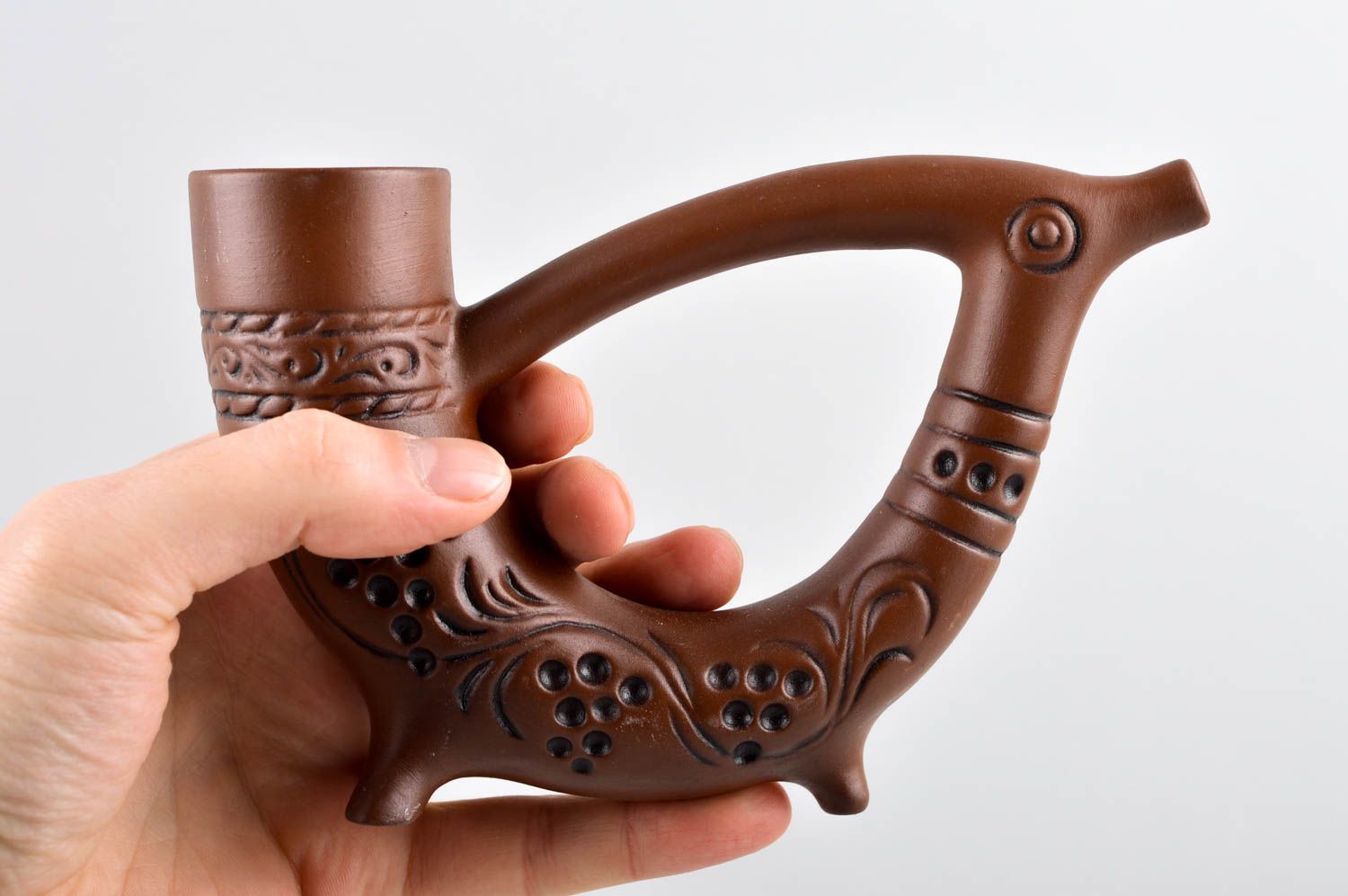 Miniature wine horn handmade ceramic pottery drinking cup unusual jug nice gift photo 5