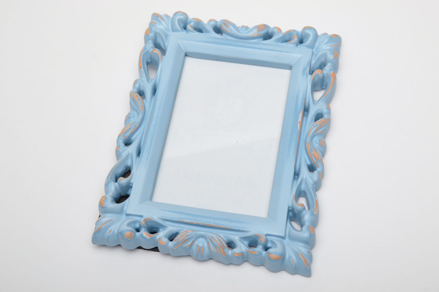 Blue wood carved photo frame for gift photo 2