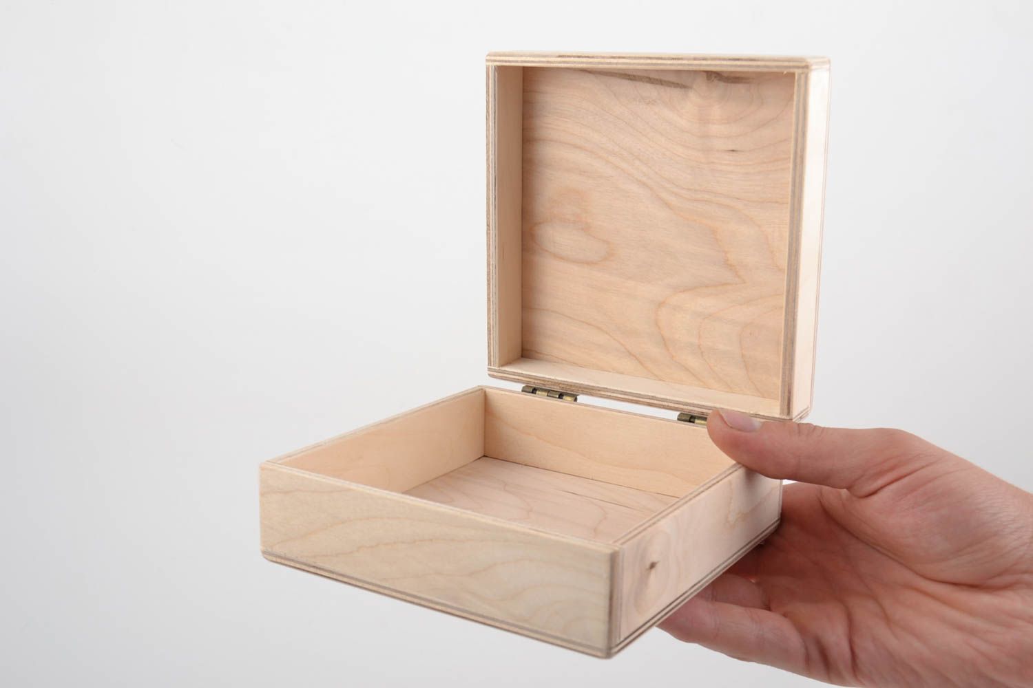 Boîte en bois brut à bijoux carrée faite main pour serviettage ou peinture photo 4