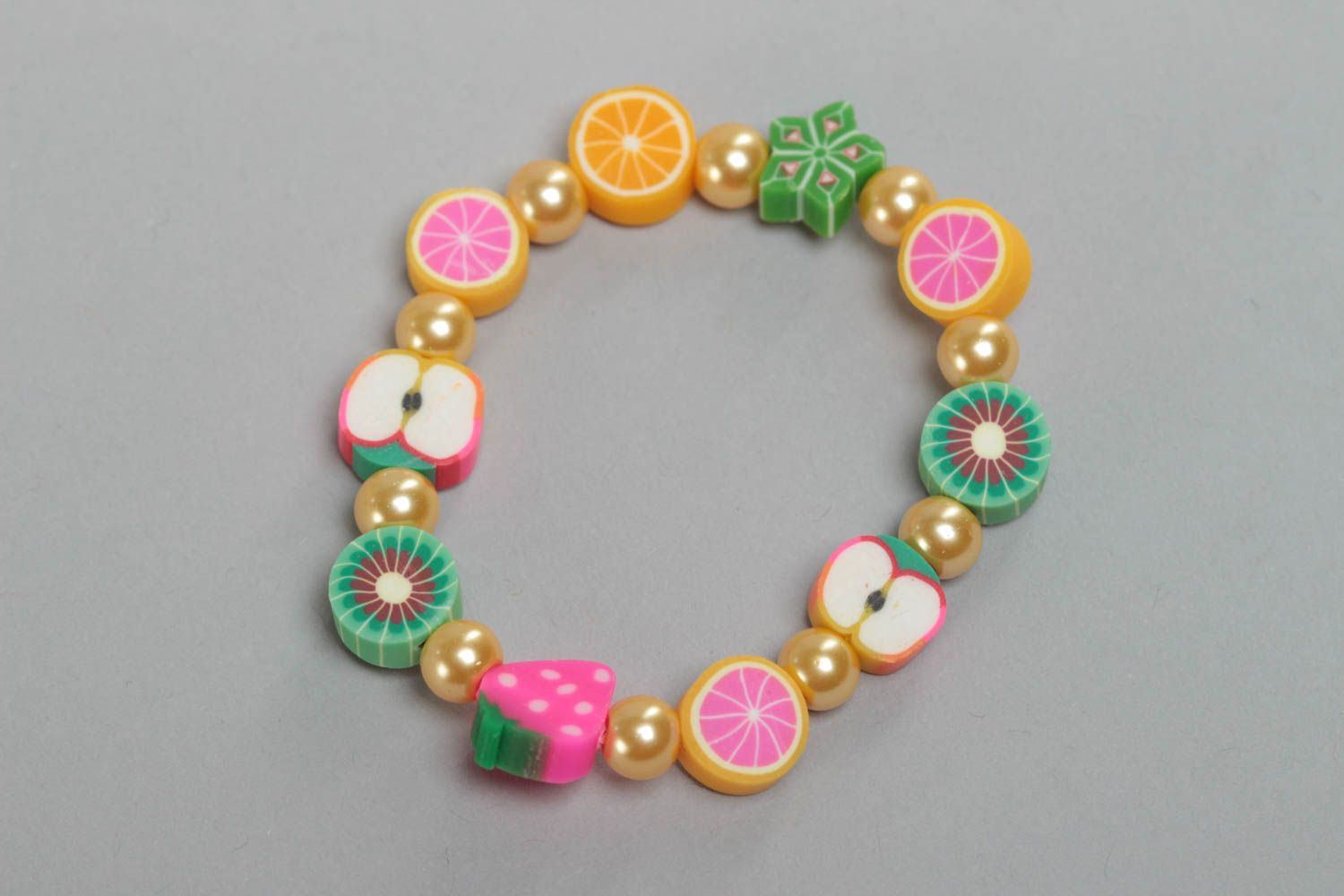 Colorful handmade wrist kids stretchy bracelet with fruits beads photo 2