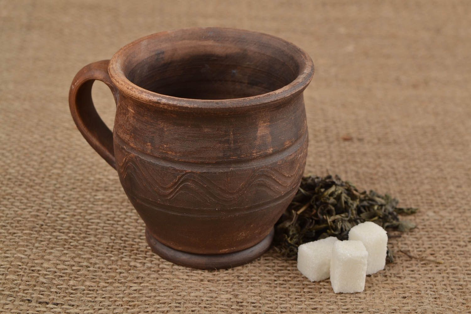 Handmade Kaffeetasse aus Keramik in Milchbrennen Technik in Braun schön 200 ml foto 1
