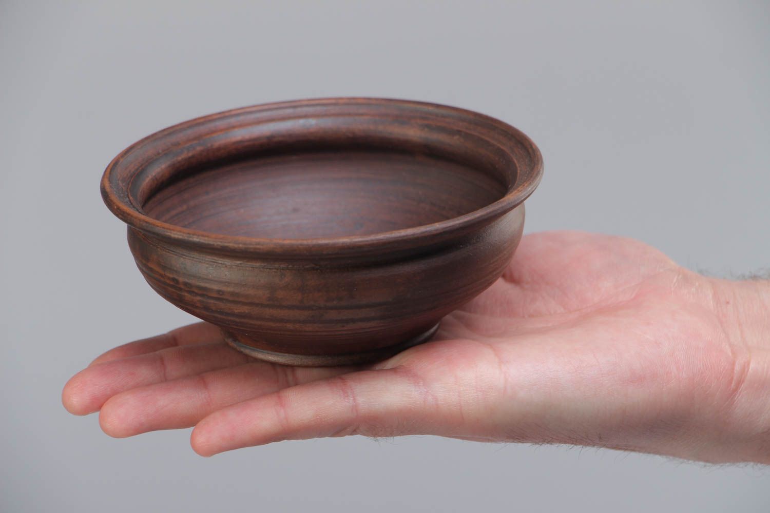 Small dark brown ceramic bowl kilned with the use of milk handmade for 200 ml photo 5