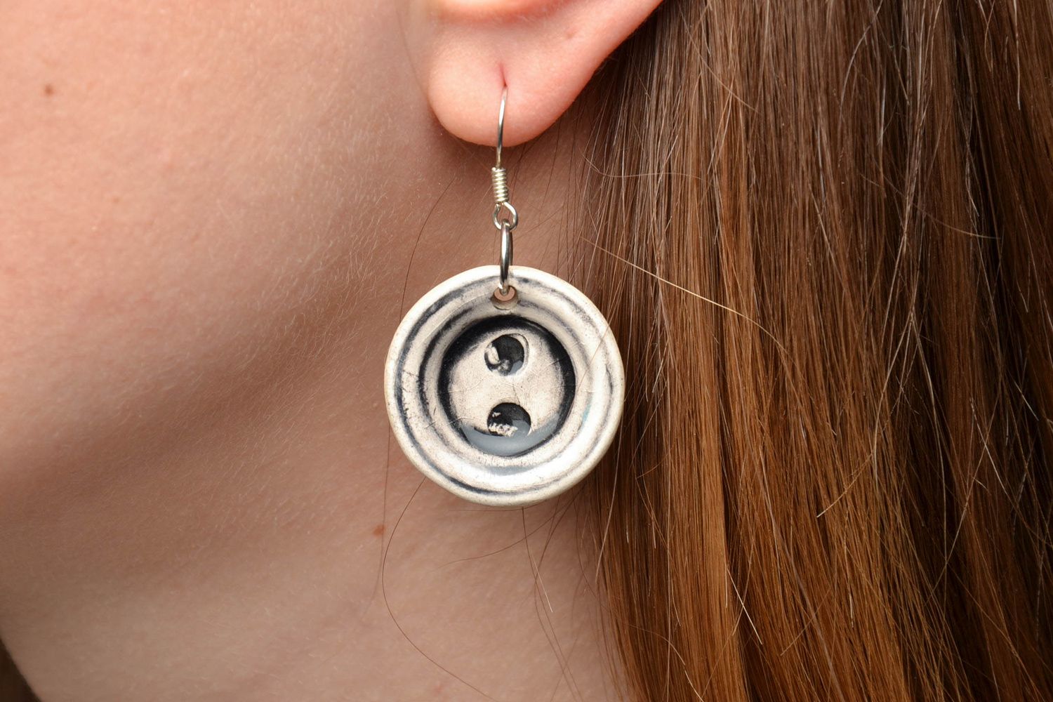 Ceramic earrings with enamel painting Buttons photo 5