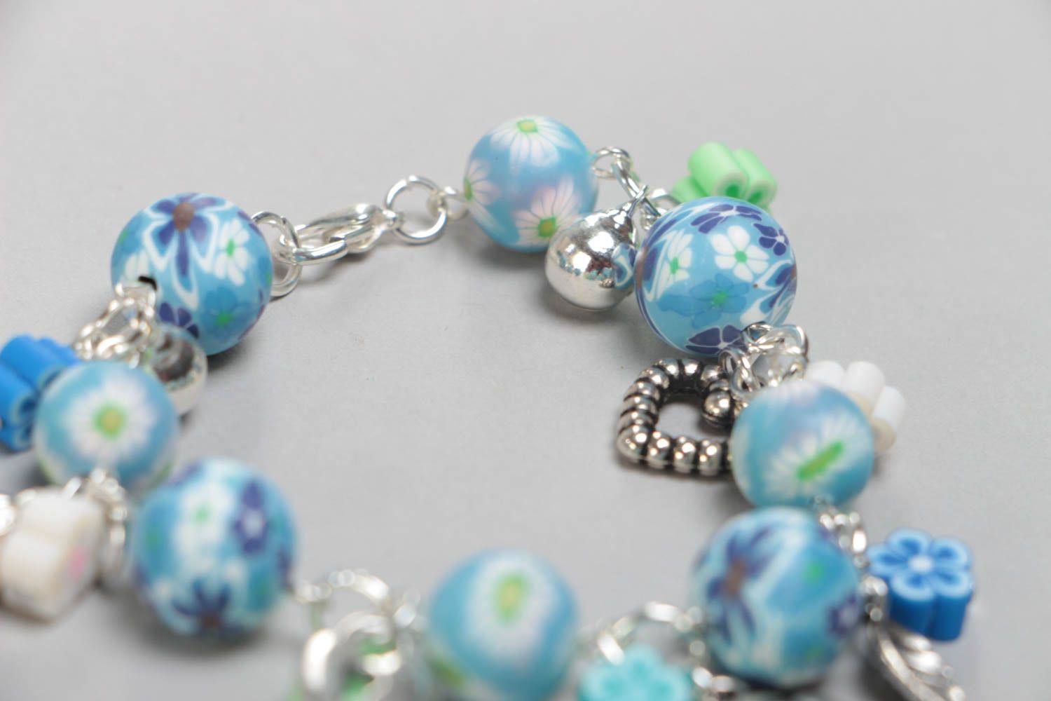 Beautiful handmade designer children's polymer clay bracelet with charms photo 4