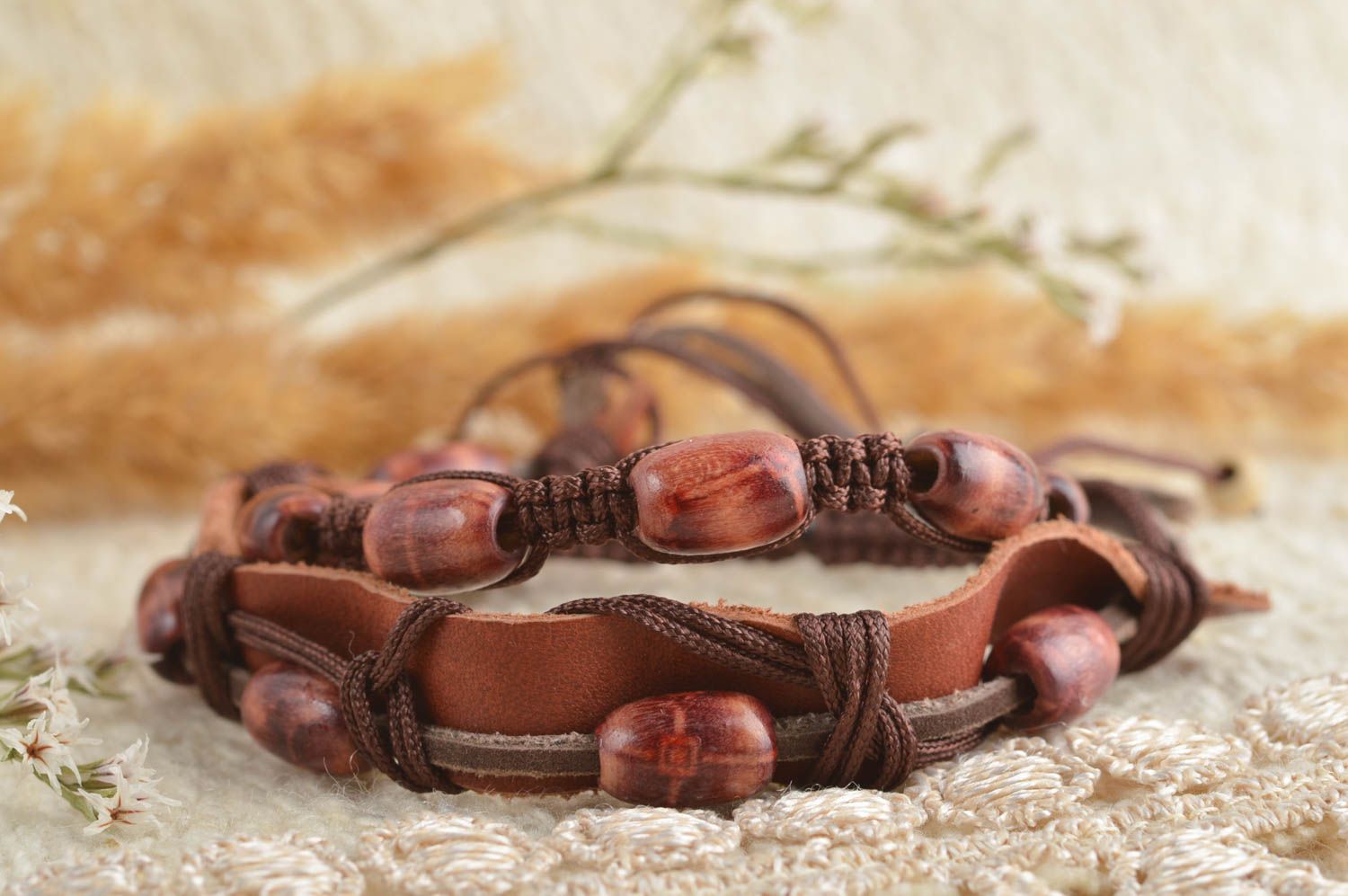 Handmade jewelry leather accessories 2 wrist bracelets for women gifts for her photo 1