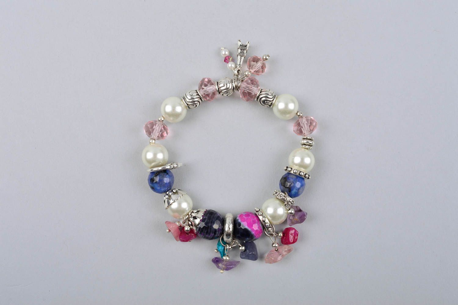 Beaded handmade wrist bracelet agate and crystals beautiful designer accessory photo 2