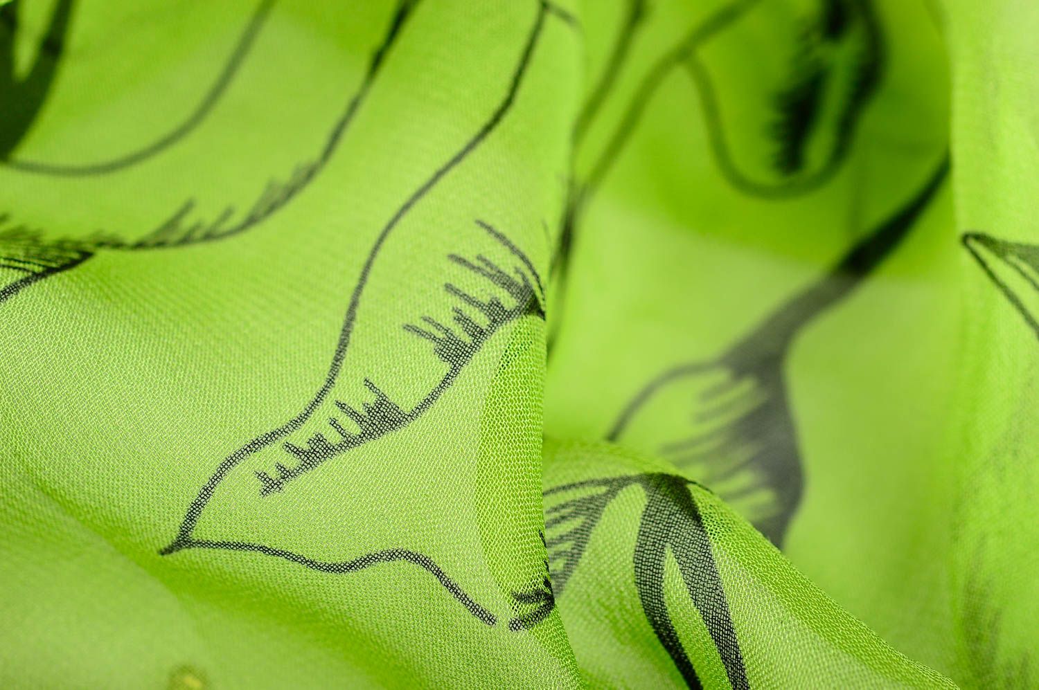 Шарф ручной работы женский шарф легкий шифоновый шарф зеленый с листиками фото 3
