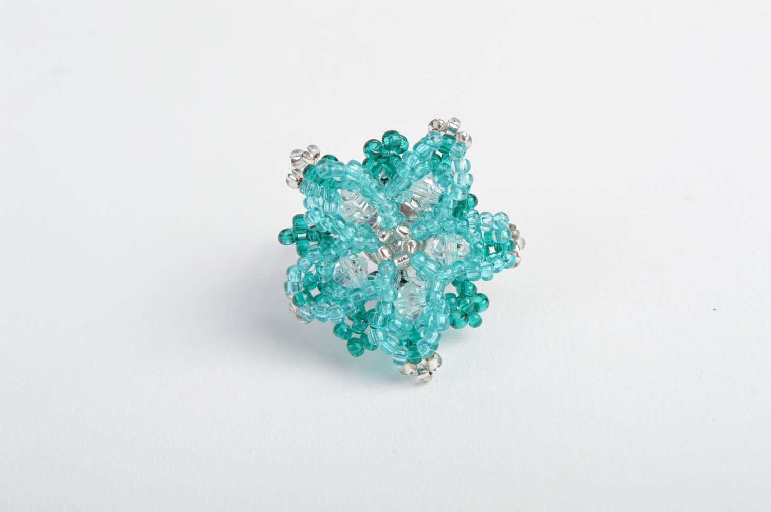 Handmade seed beaded ring flower accessory designer jewelry ring for woman photo 4
